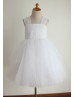 White Lace Tulle Cross Back Flower Girl Dress